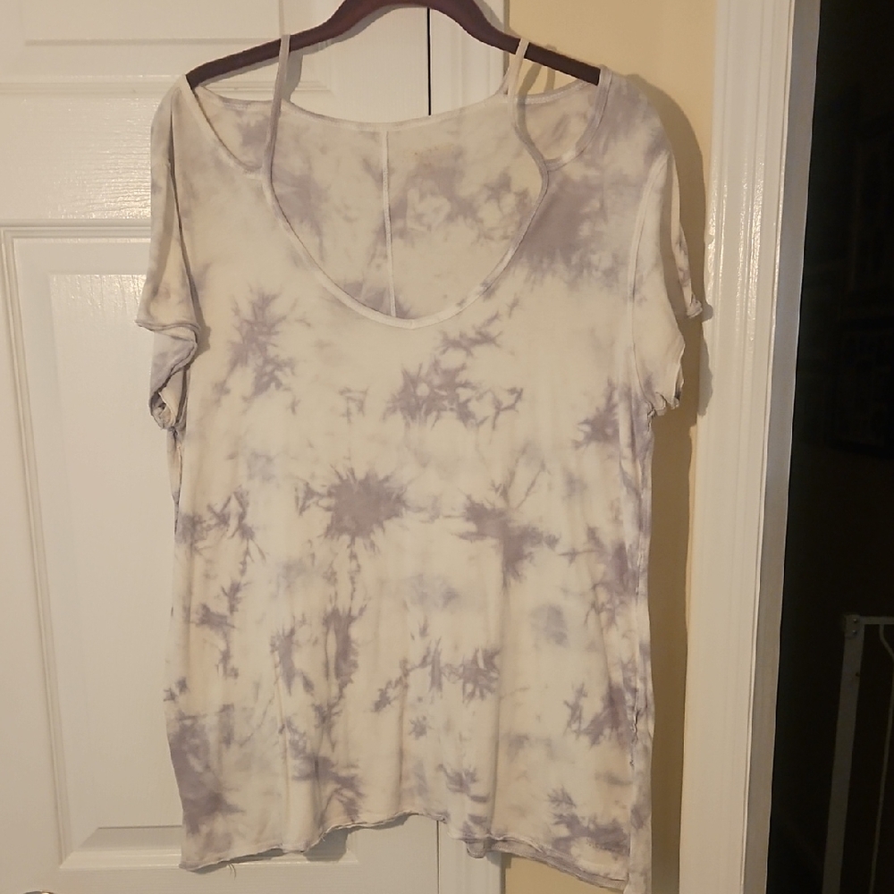 Calvin Klein Tie-Dye Short Sleeve Top - Gray and Cream/White